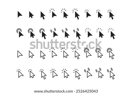 Click Cursor Icons Set – Minimal Pointer Arrow Click Icons in Solid and Outline Styles