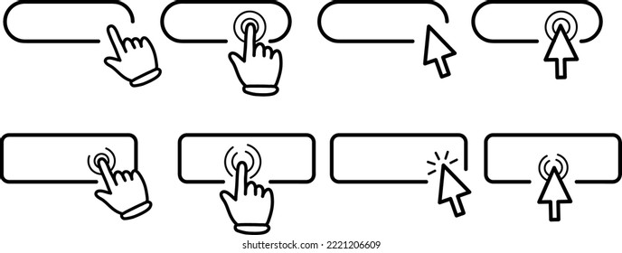 Click cursor set button with hand pointer clicking. Click here web button sign vector illustration on white background..eps