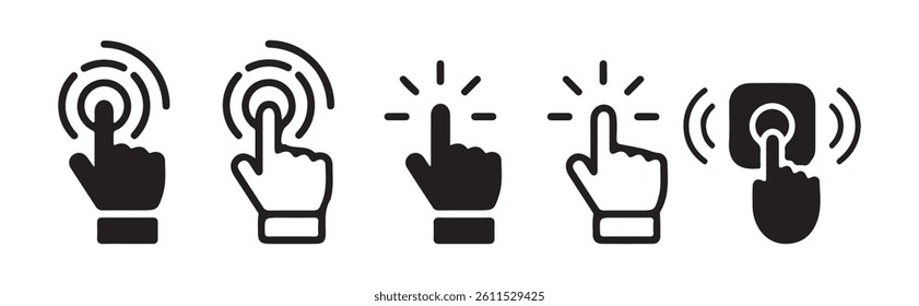Click cursor set button with hand pointer clicking. Click here web button sign. Vector Illustration