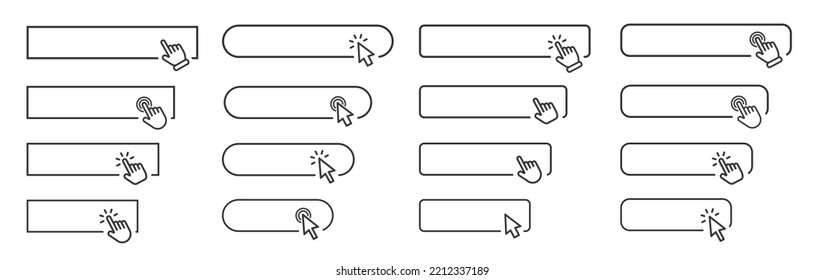 Click cursor set button pointer clicking on frame. Click here vector icon