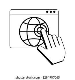 Click cursor with website symbol in black and white