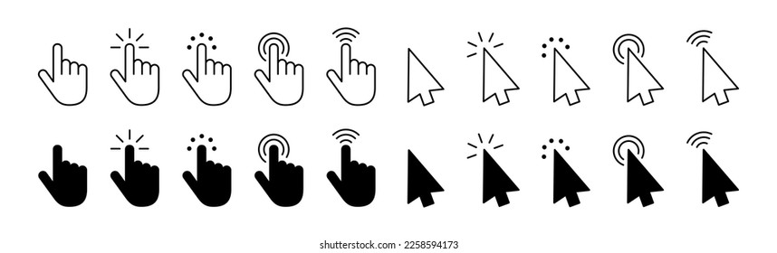 Click cursors icon set. Linear and silhouette icon.