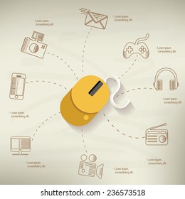 Click design,info graphic on old paper background,clean vector