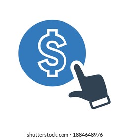 Click, dollar pay per outline icon. Glyph vector isolated on a white background.
