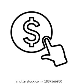 Click, dollar pay per outline icon. Line art design