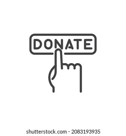 Haga clic en el icono de la línea del botón donar. signo de estilo lineal para concepto móvil y diseño web. Icono del vector de contorno de la mano de la donación de contorno. Símbolo de caridad y voluntariado, ilustración del logo. Gráficos vectoriales