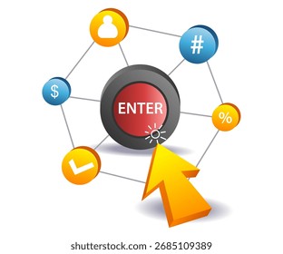 Clique no botão enter com a ilustração do símbolo de empresa flutuante