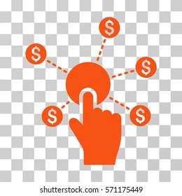Click Financial Network icon. Vector illustration style is flat iconic symbol, orange color, transparent background. Designed for web and software interfaces.