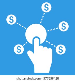 Click Financial Network vector icon. Flat white symbol. Pictogram is isolated on a blue background. Designed for web and software interfaces.