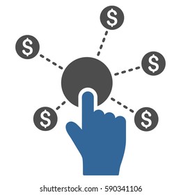 Click Financial Network vector icon. Flat bicolor cobalt and gray symbol. Pictogram is isolated on a white background. Designed for web and software interfaces.