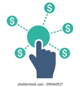 Click Financial Network vector icon. Flat bicolor cobalt and cyan symbol. Pictogram is isolated on a white background. Designed for web and software interfaces.