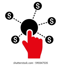 Click Financial Network vector icon. Flat bicolor intensive red and black symbol. Pictogram is isolated on a white background. Designed for web and software interfaces.