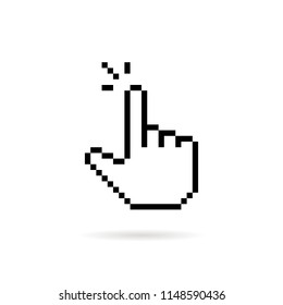 click finger like black pixel art icon. concept of enter and begin gesture or minimalistic hand. flat 8 bit style trend modern simple easily 8bit logotype graphic pixel art design isolated on white