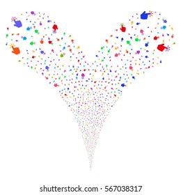 Click fireworks stream. Vector illustration style is flat bright multicolored iconic symbols on a white background. Object double fountain done from random design elements.