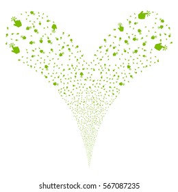 Click fireworks stream. Vector illustration style is flat eco green iconic symbols on a white background. Object double fountain created from random design elements.