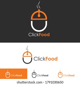 Click food logo with Mouse concept, technology logo design, or ordering food with mouse click 
