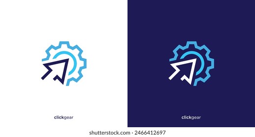 Click Gear Logo Design Template. Vector Illustration of Gear and Arrow, Cursor, for Online Service Registration or Others.