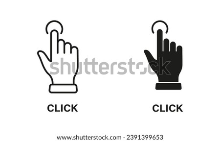 Click Gesture, Hand Cursor of Computer Mouse Line and Silhouette Icon Set. Pointer Finger Press or Point Pictogram. Swipe, Touch, Tap Sign Collection on White Background. Isolated Vector Illustration.