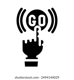 click and go app label product caution glyph icon vector. click and go app label product caution sign. isolated symbol illustration