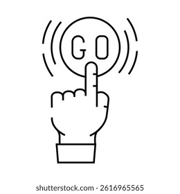 click and go app label product caution line icon vector. click and go app label product caution sign. isolated contour symbol black illustration