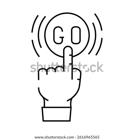 click and go app label product caution line icon vector. click and go app label product caution sign. isolated contour symbol black illustration