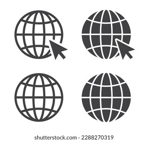 Click to go to website icon set, web icon symbol, website icons, internet symbols. world icons, earth globe signs in line and flat styles. Vector illustration