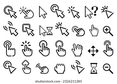 Click hand and arrow computer mouse collection. Set of web click mouse app symbol