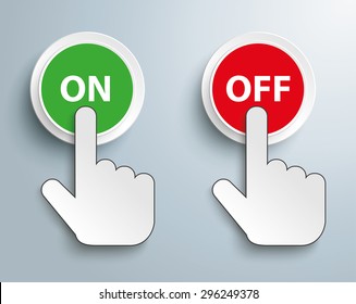 Click hand cursor with buttons and text On Off. Eps 10 vector file.