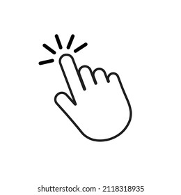 Click hand cursor icon. Click the hand icon. Isolated vector finger pointer on white background. Website Hand clicking icon. Click here mouse pointer. For Websites, Social media and digital uses.