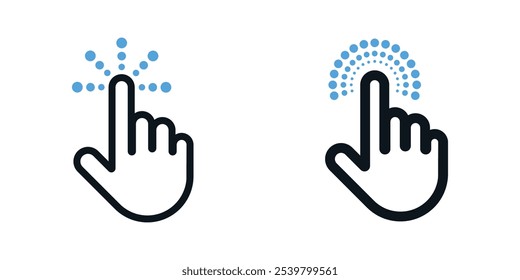 Icono del cursor de la mano del Hacer clic aislado en el fondo blanco. Hacer clic aquí Botón. Iconos Web Vector. Icono de la pantalla del ordenador. cursor del ratón, puntero, Hacer clic, flecha.