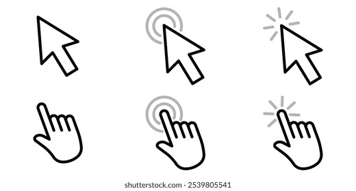 click hand cursor icon isolated on white background. click here button. icons web vector pack. computer screen icon. mouse cursor, pointer, click, arrow.