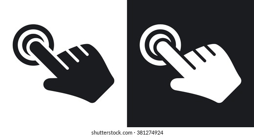 Click hand cursor icon, vector. Two-tone version on black and white background