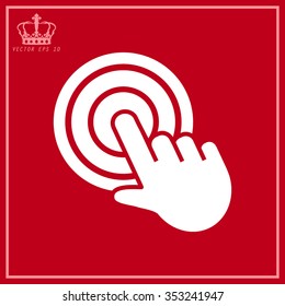  click, hand icon on a red background