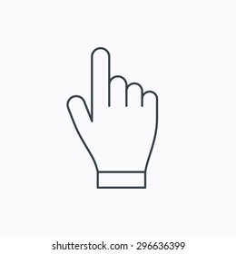 Click hand icon. Press or push pointer sign. Linear outline icon on white background. Vector