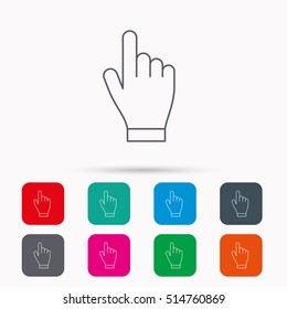 Click hand icon. Press or push pointer sign. Linear icons in squares on white background. Flat web symbols. Vector