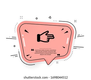 Click hand icon. Quote speech bubble. Two fingers palm sign. Direction gesture symbol. Quotation marks. Classic click hand icon. Vector
