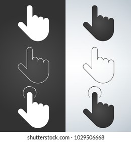 Click hand icon set, click hand icon vector, flat design. White and black illustration.
