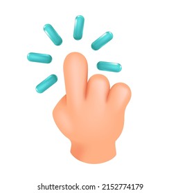 Click, hand with index finger up, mouse pointer, click on the screen, 3d vector illustration.
