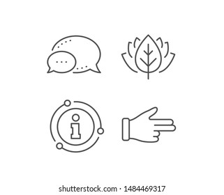 Click hand line icon. Chat bubble, info sign elements. Two fingers palm sign. Direction gesture symbol. Linear click hand outline icon. Information bubble. Vector
