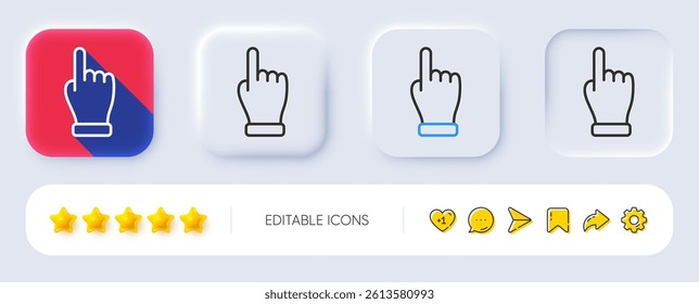 Click hand line icon. Neumorphic, Flat shadow, 3d buttons. One finger palm sign. Direction gesture symbol. Line click hand icon. Social media icons. Vector