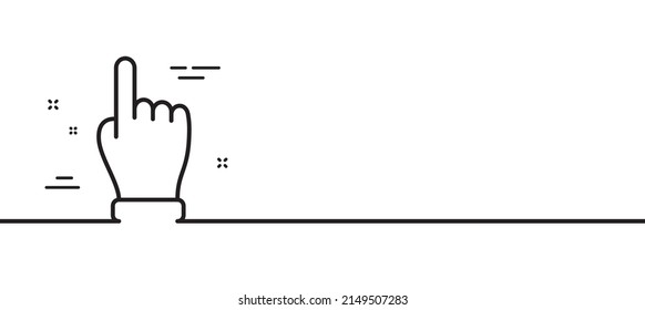 Haga clic en el icono de la línea de mano. Signo de palma de un dedo. Símbolo de gesto de dirección. Fondo mínimo de la ilustración de línea. Haga clic en el cartel de patrón de icono de línea de mano. Concepto de plantilla web blanca. Vector