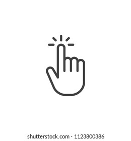 Click Hand Outline Icon. Linear Style Sign For Mobile Concept And Web Design. Touching Finger Simple Line Vector Icon. Symbol, Logo Illustration. Pixel Perfect Vector Graphics