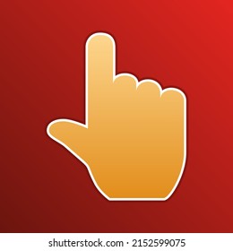 Click hand sign. Golden gradient Icon with contours on redish Background. Illustration.