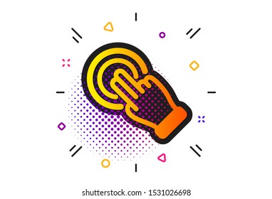 Click hand sign. Halftone circles pattern. Touchscreen gesture icon. Push action symbol. Classic flat touchscreen gesture icon. Vector