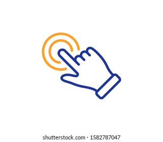 Click hand sign. Touchscreen gesture line icon. Push action symbol. Colorful outline concept. Blue and orange thin line touchscreen gesture icon. Vector
