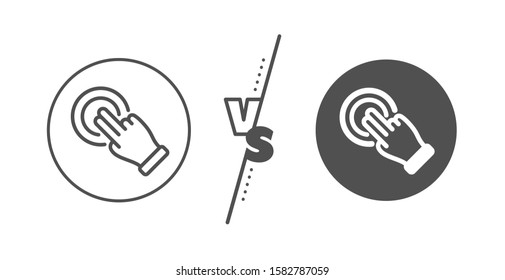 Click hand sign. Versus concept. Touchscreen gesture line icon. Push action symbol. Line vs classic touchscreen gesture icon. Vector