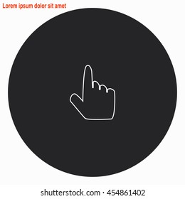 Click hand web icon. Gray circle button with white illustration.