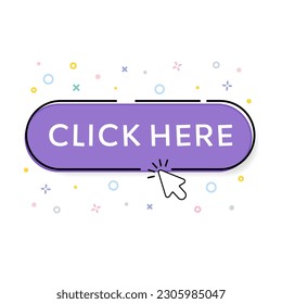 Click the hand-click button here. Vector illustration on a white background.