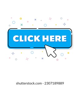 Click the hand-click button here. Vector illustration on a white background.