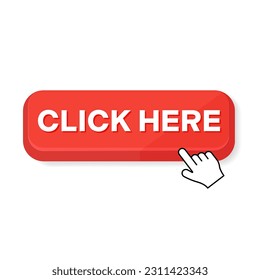 Click the hand-click button here. Vector illustration on a white background.	